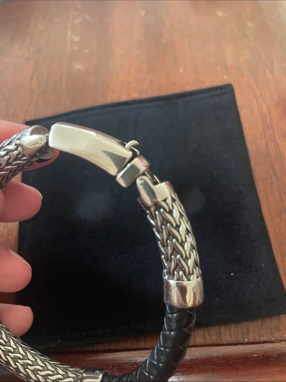 LEGACY for MEN by Simone I. Smith Black Leather Bracelet in Stainless Steel. NWT